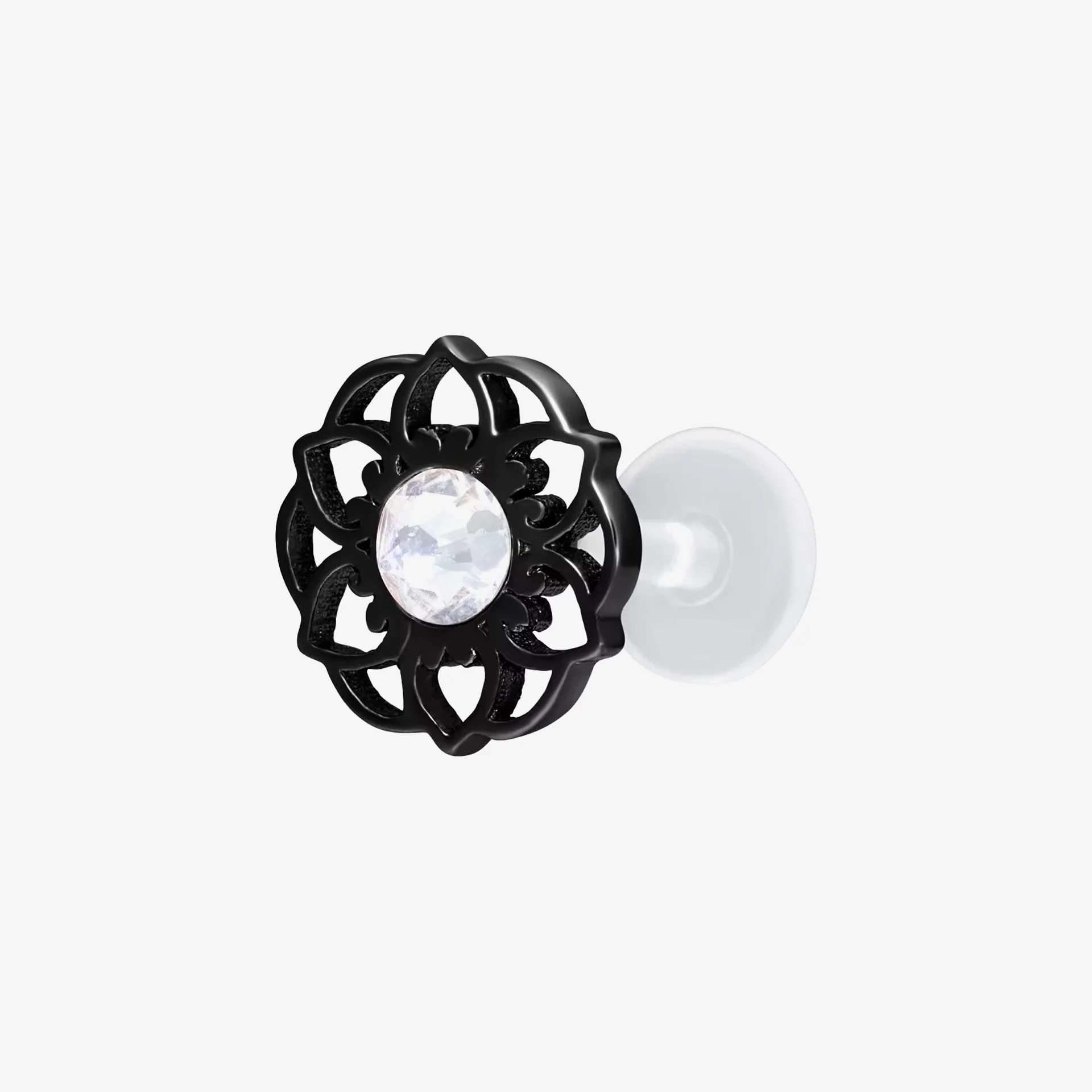 Wildcat Labret Mandala Flower Push-Fit Bioplast Black - Image 2